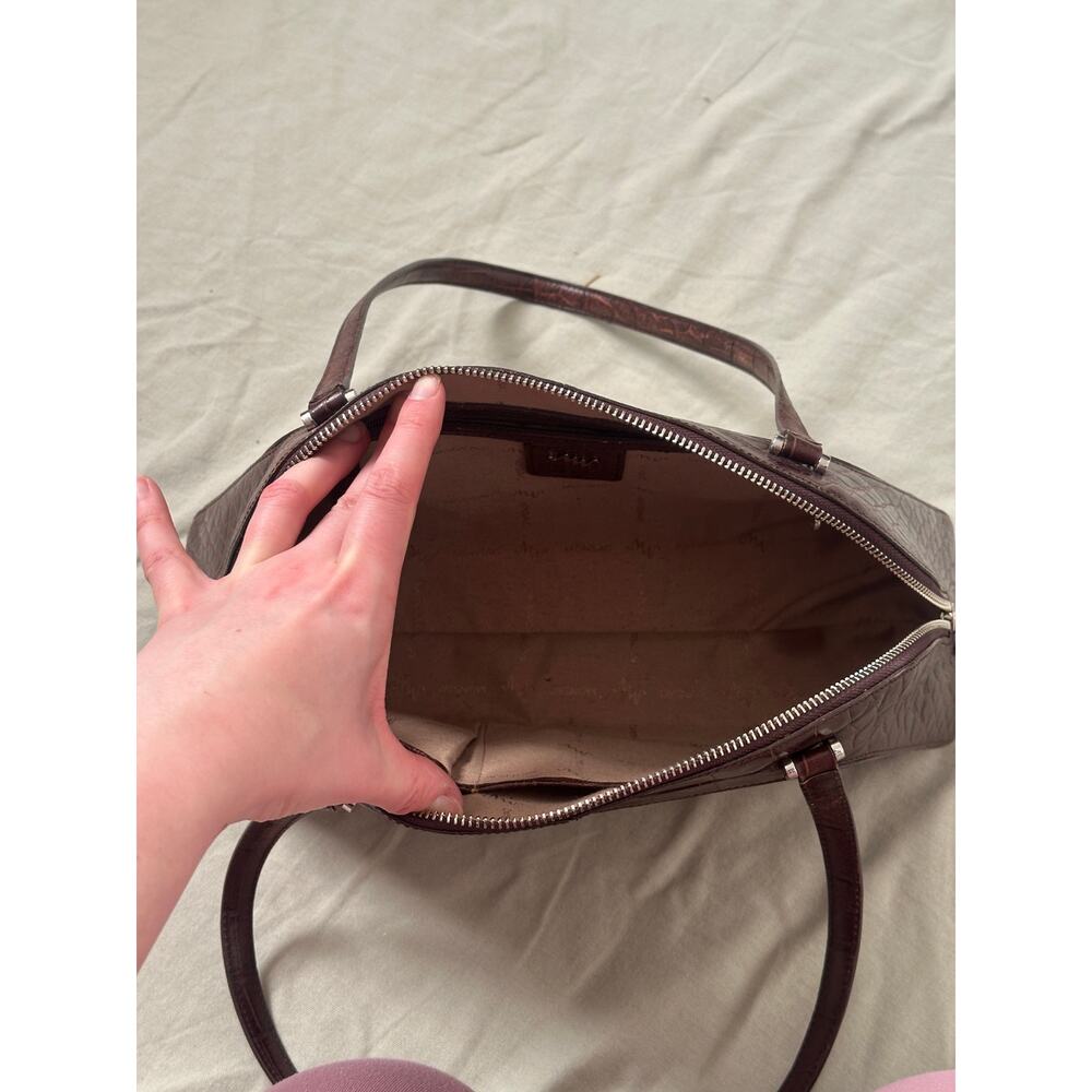 Monsac Brown Genuine Leather Croc Embossed Large Shoulder Bag Purse Zip Closure - Picture 5 of 12